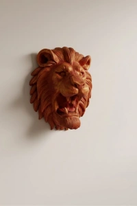 Gold Kırmızı Aslan Duvar Dekoru Asılabilir Hediyelik 3D Heykel 20x21 cm