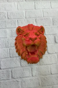Gold Kırmızı Aslan Duvar Dekoru Asılabilir Hediyelik 3D Heykel 20x21 cm
