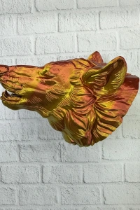 Gold Renk 3D Kurt Başı Duvar Dekoru