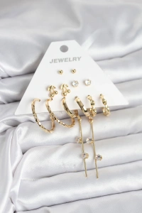 Gold Renk 6 Çift Pirinç Kadın Küpe Seti