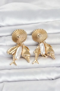 Gold Renk Deniz Temalı Vintage Kadın Küpe