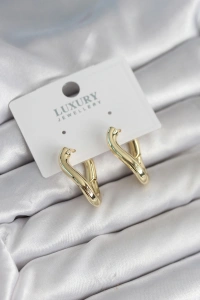 Gold Renk Eğik Halka Model Pirinç Kadın Küpe