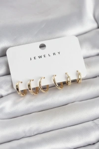 Gold Renk Pirinç 3 Çift Kadın Küpe Seti