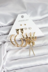 Gold Renk Pirinç 6lı Kadın Küpe Seti