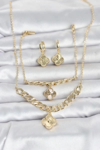 Gold Renk Pirinç Kolye Bileklik ve Küpe Seti