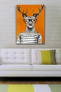 Gözlüklü Geyik Turuncu Tonlarda Kanvas Tablo 50 x 70
