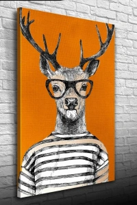 Gözlüklü Geyik Turuncu Tonlarda Kanvas Tablo 50 x 70