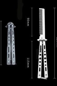 Gri Katlanabilir Paslanmaz Çelik Kelebek Bıçak Tasarımlı Tarak