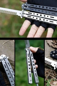 Gri Katlanabilir Paslanmaz Çelik Kelebek Bıçak Tasarımlı Tarak