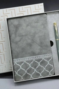 Gri Renk Defter Ve Metal Roller Kalem Seti