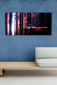 Gri Spor Araba Retro Kanvas Tablo 60 x 120