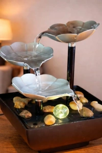 Gümüş Çiçek Tasarımlı LED Işıklı Su Şelalesi