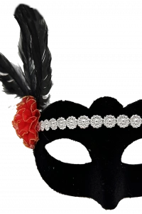 Gümüş Dantelli Kırmızı Gül Tasarımlı Parti Maskesi