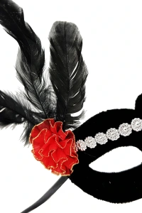 Gümüş Dantelli Kırmızı Gül Tasarımlı Parti Maskesi