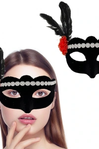 Gümüş Dantelli Kırmızı Gül Tasarımlı Parti Maskesi