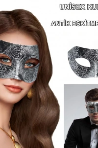 Gümüş Eskitme Yüz Maskesi - Antik Tarz Balo Maskesi