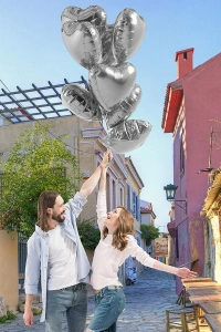 Gümüş Kalp Şekilli Uçan Balon Folyo 10 Adet