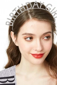 Gümüş Kristal Taşlı Birthday Girl Tacı