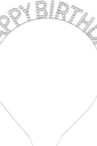 Gümüş Kristal Taşlı Happy Birthday Tacı