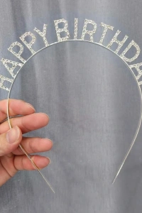 Gümüş Kristal Taşlı Happy Birthday Tacı