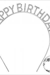 Gümüş Kristal Taşlı Happy Birthday Tacı