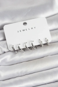 Gümüş Renk Pirinç 3 Çift Kadın Küpe Seti