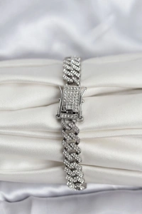 Gümüş Renk Pirinç Cuba Chain Gurmet Bileklik