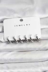 Gümüş Renk Pirinç Halka Kadın Küpe Seti