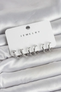 Gümüş Renk Pirinç Kemik Model 3 Çift Kadın Küpe Seti