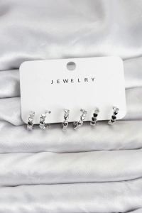 Gümüş Renk Pirinç Minimal Kalp Detaylı Kadın Küpe Seti