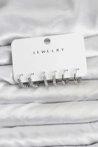 Gümüş Renk Pirinç Zirkon Taşlı Kadın Küpe Seti