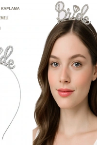 Gümüş Renkli Taşlı “Bride” Gelin Tacı