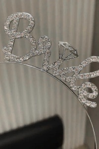 Gümüş Renkli Taşlı “Bride” Gelin Tacı