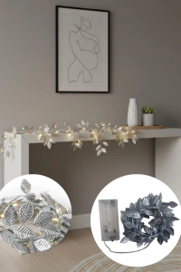 Gümüş Yaprak Tasarımlı LED Işık Pilli Ev ve Vitrin Dekoru