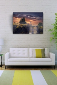 Gün batımı Köprülü Mistik Şato Kanvas Tablo 50 x 70