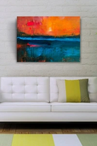 Günbatımında Kıyıdaki Kayık Yağlıboya Kanvas Tablo 50 x 70