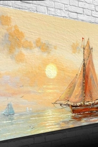 Günbatımında Yelkenli Tekne Yağlıboya Kanvas Tablo 50 x 70