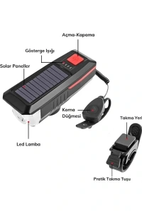 Güneş Enerjili Bisiklet Işıklı Korna