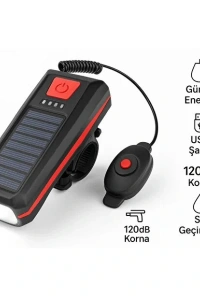 Güneş Enerjili Bisiklet Işıklı Korna