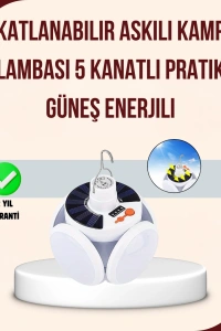 Güneş Enerjili USB Şarj Edilebilir 5 Modlu Katlanabilir LED Kamp Işığı