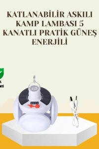 Güneş Paneliyle Şarj Olan Katlanabilir LED Çadır Lambası – 5 Kademeli Aydınlatma