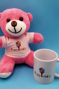 Happy Birthday Tasarım Pembe Ayıcık ve Kupa Seti