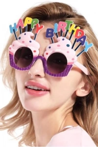 Happy Birthday Yazılı Parti Gözlüğü Mor