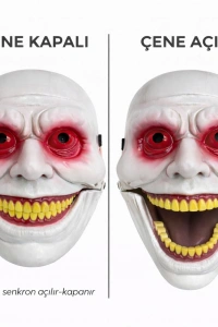 Hareketli Çene Mekanizmalı Kırmızı Korku Maskesi