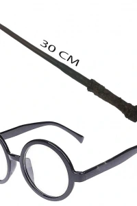 Harry Potter Asası ve Siyah Çerçeveli Gözlük Seti