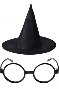 Harry Potter Şapkası ve Gözlüğü Siyah Renk