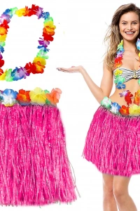 Hawaii Pembe Püsküllü 40 cm Etek ve Kolye Seti