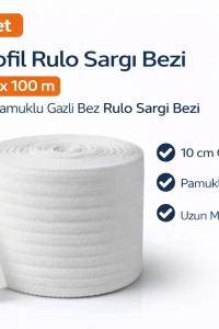 Hidrofil Rulo Sargı Bezi 10 cm x 100 m 1 Adet Pamuklu Gazlı Bez Rulo Sargı Bezi