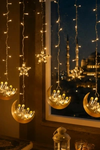 Hilal Yıldız LED Ramazan Işığı 3 Metre Dekoratif Perde Aydınlatması