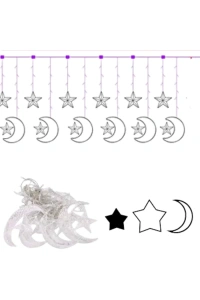 Hilal Yıldız Perde LED Işık 2 Modlu Sıcak Beyaz Dekoratif Aydınlatma